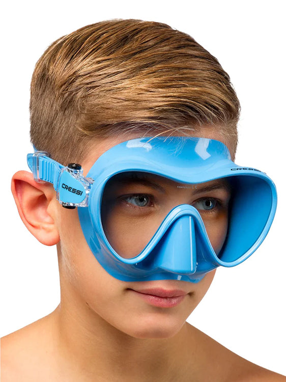 Cressi F1 Mask Small Blue on face male