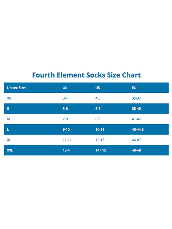 Fourth Element Hotfoot Pro Drysuit Long Socks Size Chart