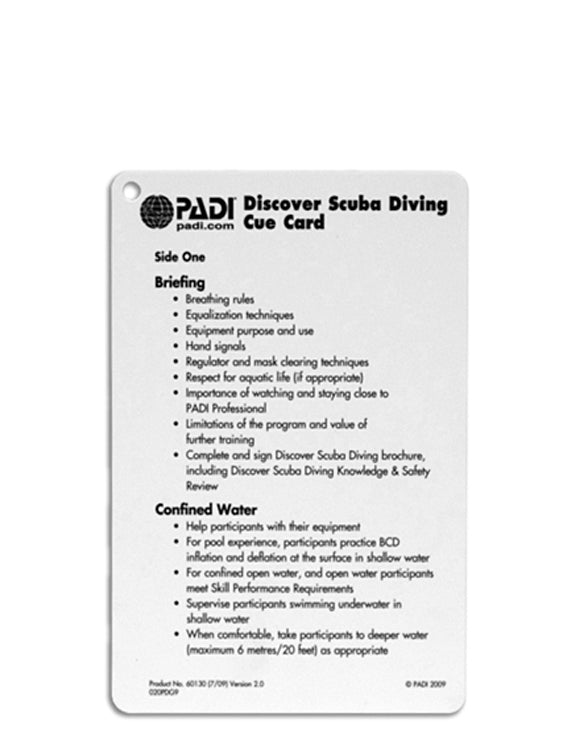PADI Slates: Discover Scuba Diving Instructor Cue Card