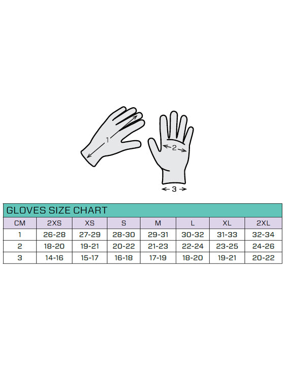 Scubapro D-Flex 2mm. Dive Gloves Size Chart