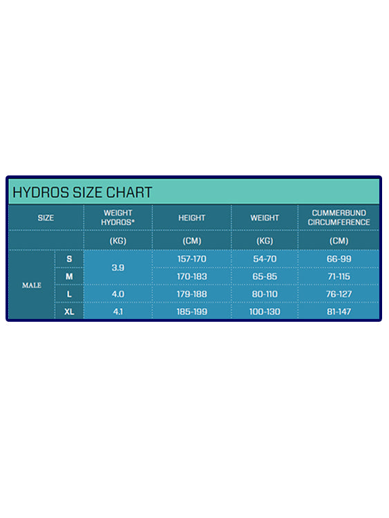Scubapro Hydros Pro BCD Male Size Chart