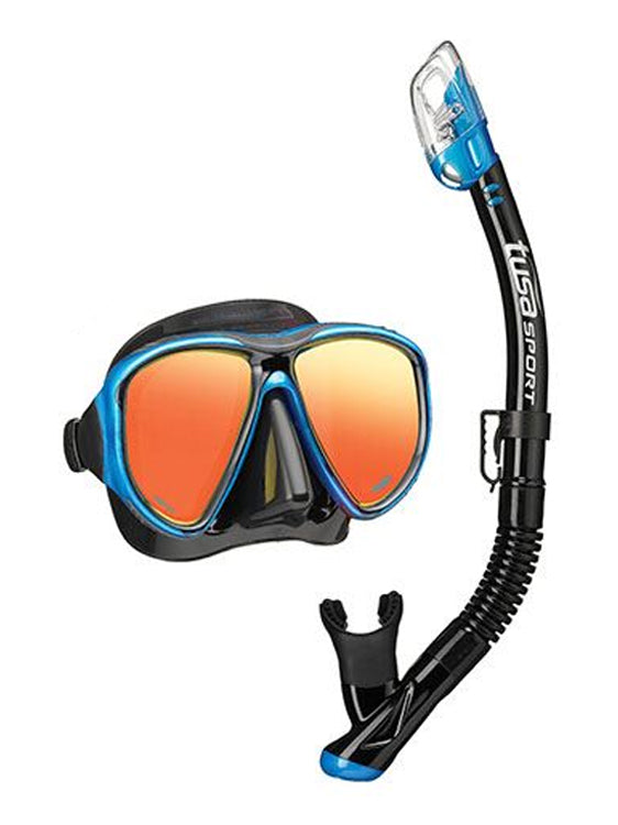 TUSA Black Pro Mirror Series Snorkel Set Black Blue 