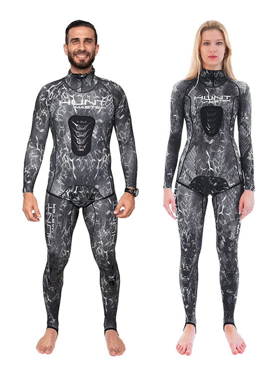 Huntmaster Hooded Spearfishing Rashguard 2-Piece Suit With Chest Pad Camo Unisex Silver