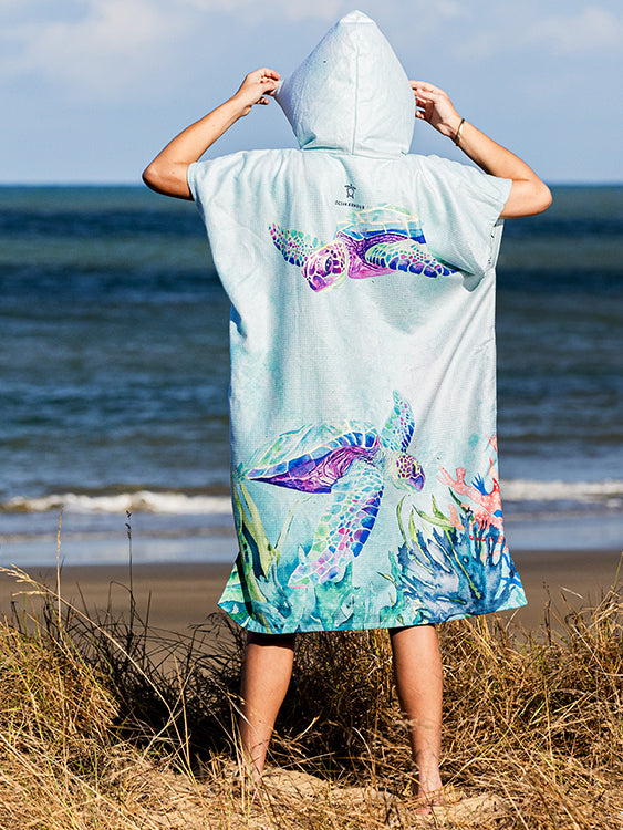 Ocean Armour Turtle Poncho Beach Standing Back