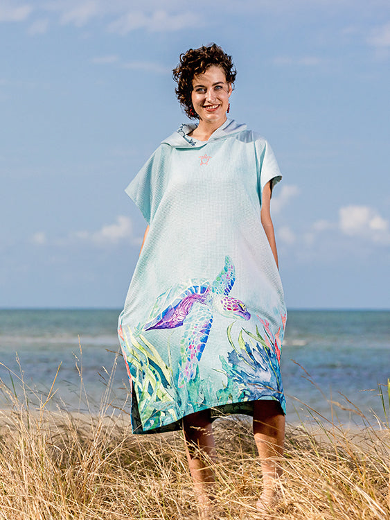 Ocean Armour Turtle Poncho Female Smiling Front