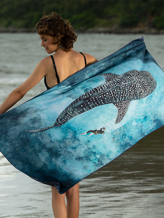 Ocean Armour Whale Shark Beach Towel Lifestyle Diagonally