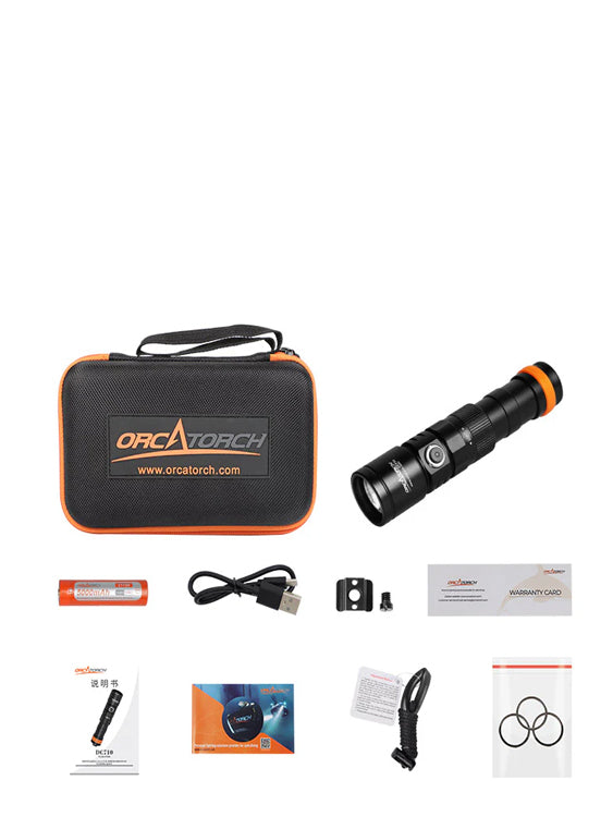 OrcaTorch D710 duiklamp - 3000 lumen, 21700 batterij, 150 m diepte