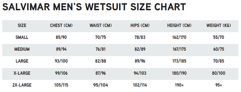 Salvimar Krypsis 3.5mm Spearfishing Suit Size Chart