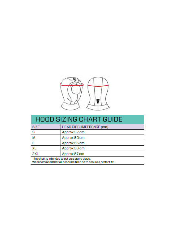 Scubapro Everflex Hood 3/2mm Size Chart