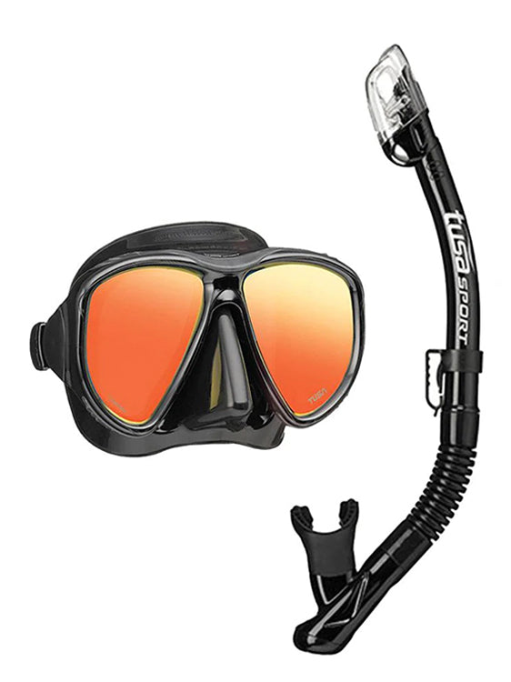 TUSA Black Pro Mirror Series Snorkel Set Black Black 
