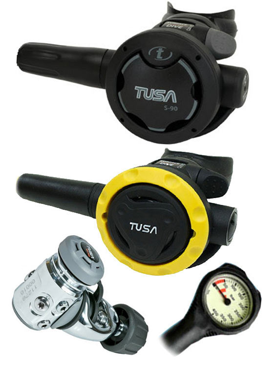 TUSA RS-790 Regulator Set: R-700 Yoke / S-90 / SS0001 Octopus & Free Termo Gauge